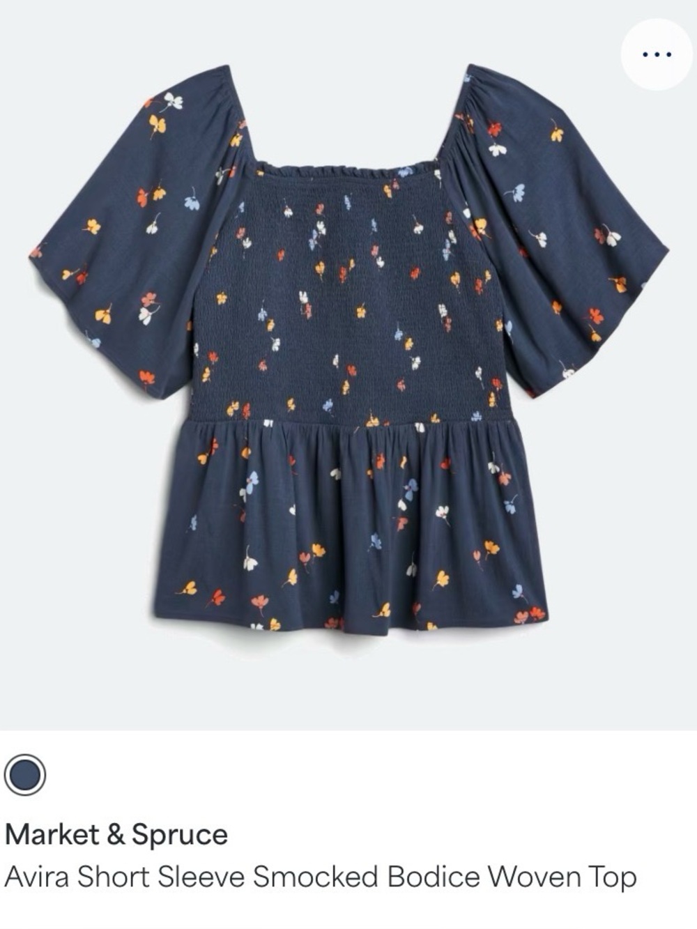 Market & Spruce Navy Floral Smocked Short Sleeve Top cottagecore